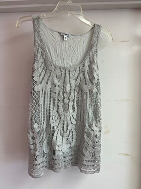 Express Silver Crochet Overlay Tank Top